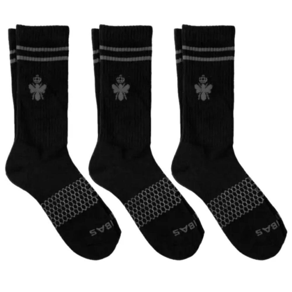 10 PAIR! Bombas Original Crew Sock - SM - Black with Grey Stripe